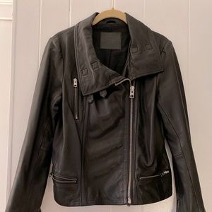 All Saints Leather Biker Moto Jacket Black SZ 8